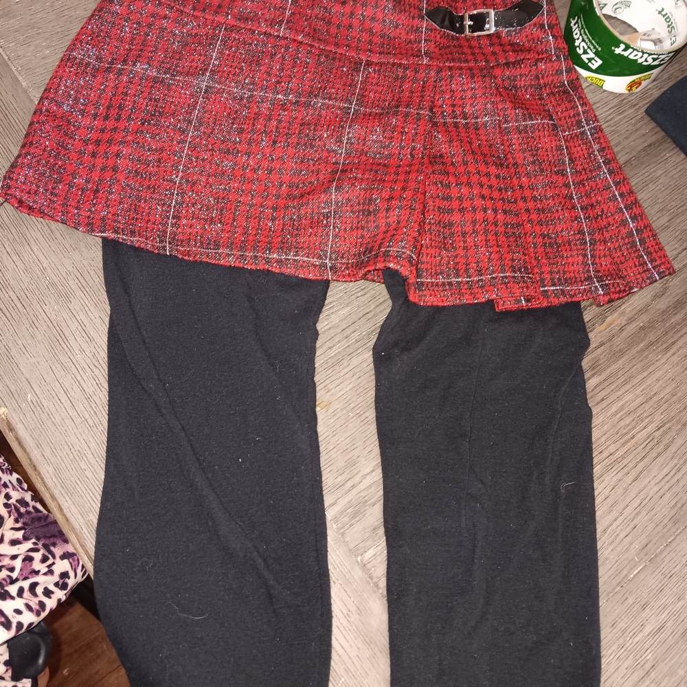Girls Size Medium, Knitworks Red and Black Plaid Skirt with Leggings